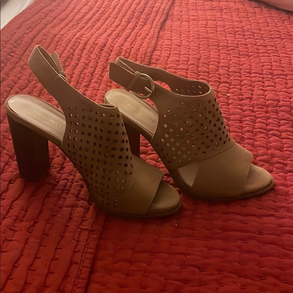 Nine West Tan Chunky Heel Sandals with Slingback